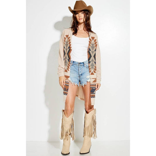 Aztec Print Loose Fit Long Sleeve Knit Cardigan