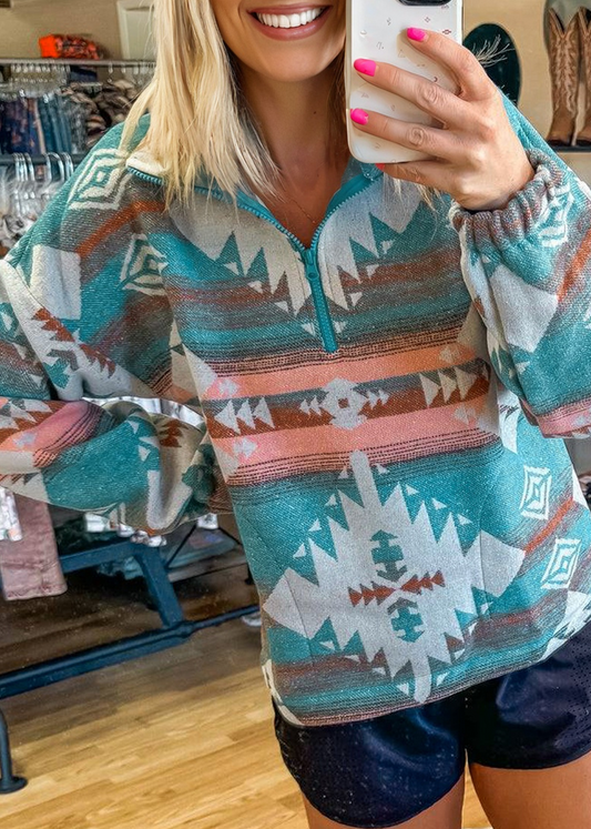 Southwest Aztec Quarter-Zip Pullover