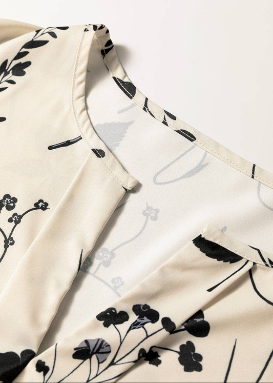 🌿 Whisper Bloom: Botanical Split-Neck Blouse