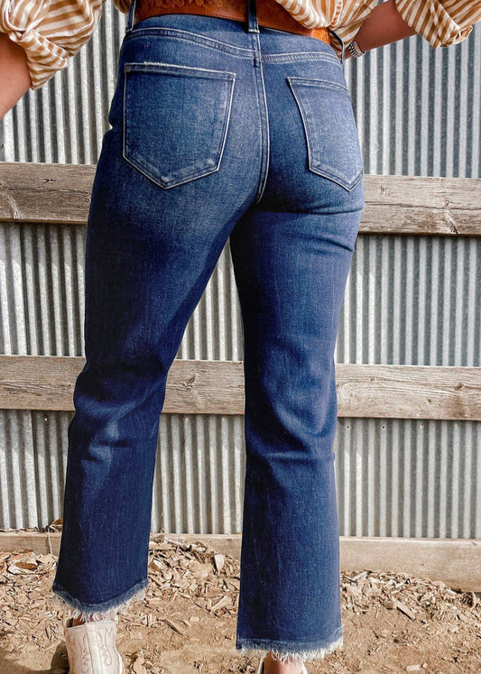 Sail Blue Mineral Wash Raw Hem High Waist Flared Jeans