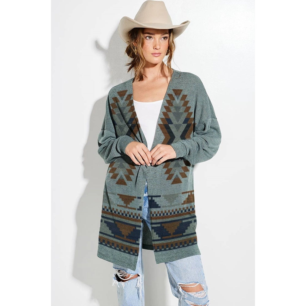 Aztec Print Loose Fit Long Sleeve Knit Cardigan