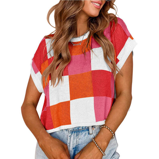 🌈 Cozy Colorblock Cap Sleeve Knit Vest (green and rose red)