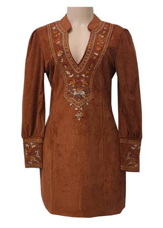 🌵 Retro Rodeo Romance: Embroidered Suede Mini Dress
