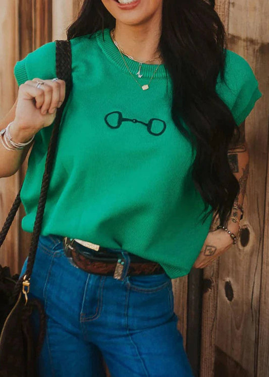 🐎 Bit & Breeze: Western Embroidered Knit Tee