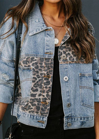 Savage Stitch Leopard Panel Denim Jacket