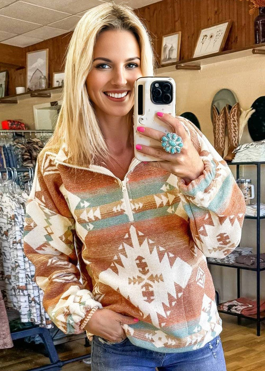 Southwest Aztec Quarter-Zip Pullover