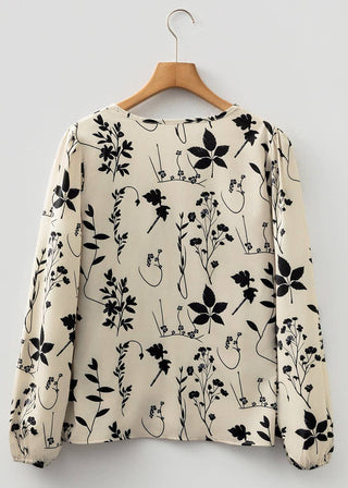 🌿 Whisper Bloom: Botanical Split-Neck Blouse