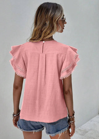 🌊 Sweet Drift: Pom-Pom Ruffle Blouse