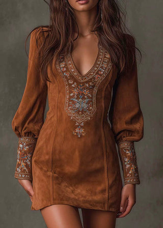 🌵 Retro Rodeo Romance: Embroidered Suede Mini Dress