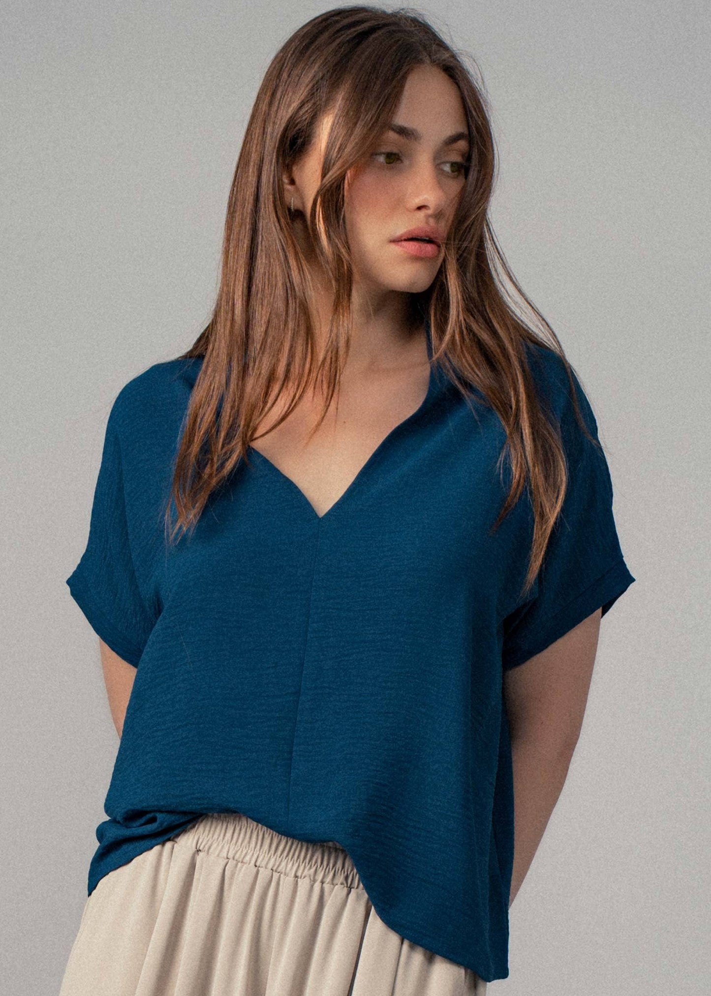 Blush Breeze V-Neck Blouse