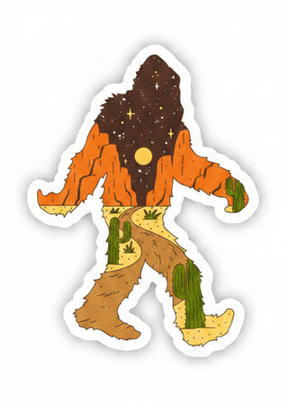 Sticker of a sasquatch with a desert-themed jacket on a white background
