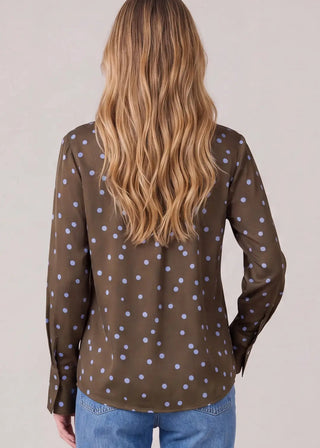 Long Sleeve Stand Collar Polka Dot Blouse