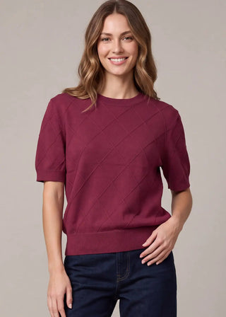 ✨ Short Sleeve Diamond Pattern Sweater Top
