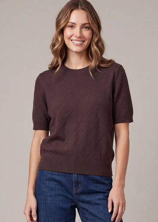 ✨ Short Sleeve Diamond Pattern Sweater Top