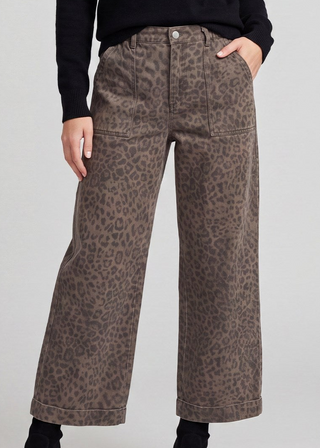 Woven Animal Print Washed Pants