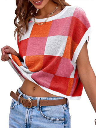🌈 Cozy Colorblock Cap Sleeve Knit Vest (green and rose red)