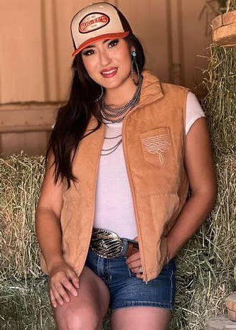 Puffer Vest with Aztec Lining and Boot Stitch Detail