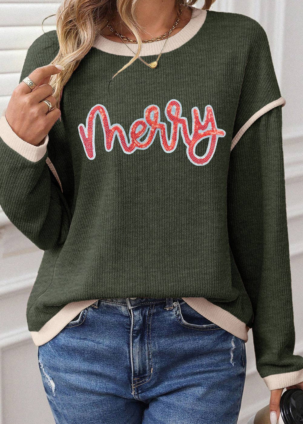 “Merry” Sequin Patch Top