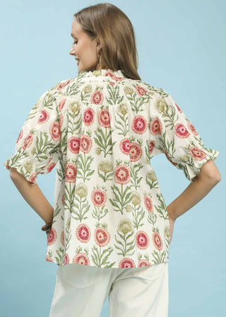 Floral Button-Front Short Sleeve Top
