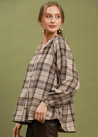 Plaid Button Down Long Sleeve Relaxed Top
