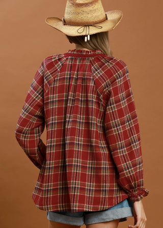 Plaid Button Down Long Sleeve Relaxed Top