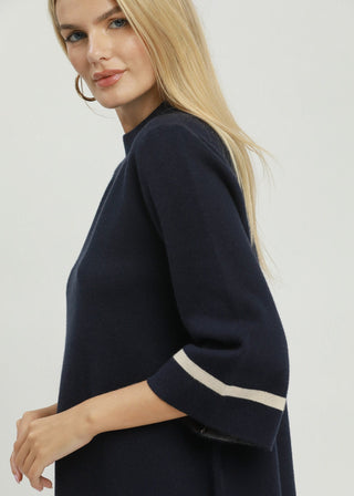 Contrast Trim Mock Neck 3/4 Sleeve Knit Top