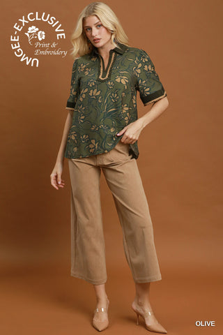 Floral Print Collared Top
