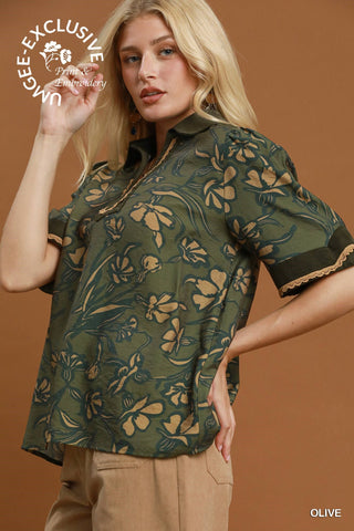 Floral Print Collared Top