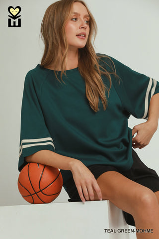 LUXEKNIT Contrast Stripe Raglan Sleeve Top
