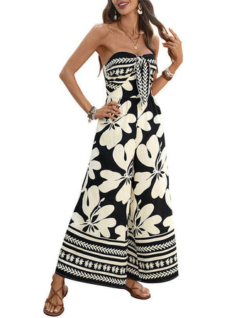 Black & Ivory Floral Strapless Wide-leg Jumpsuit (Arriving In-Store June 24)