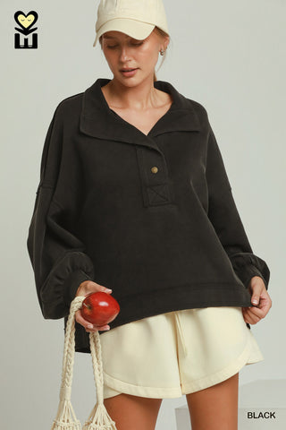 Mineral Washed Oversized Collar Pullover Top