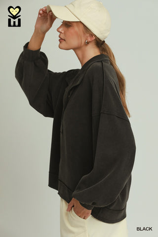 Mineral Washed Oversized Collar Pullover Top