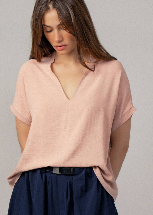 Blush Breeze V-Neck Blouse
