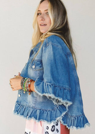 Denim Ruffle‑Sleeve Jacket