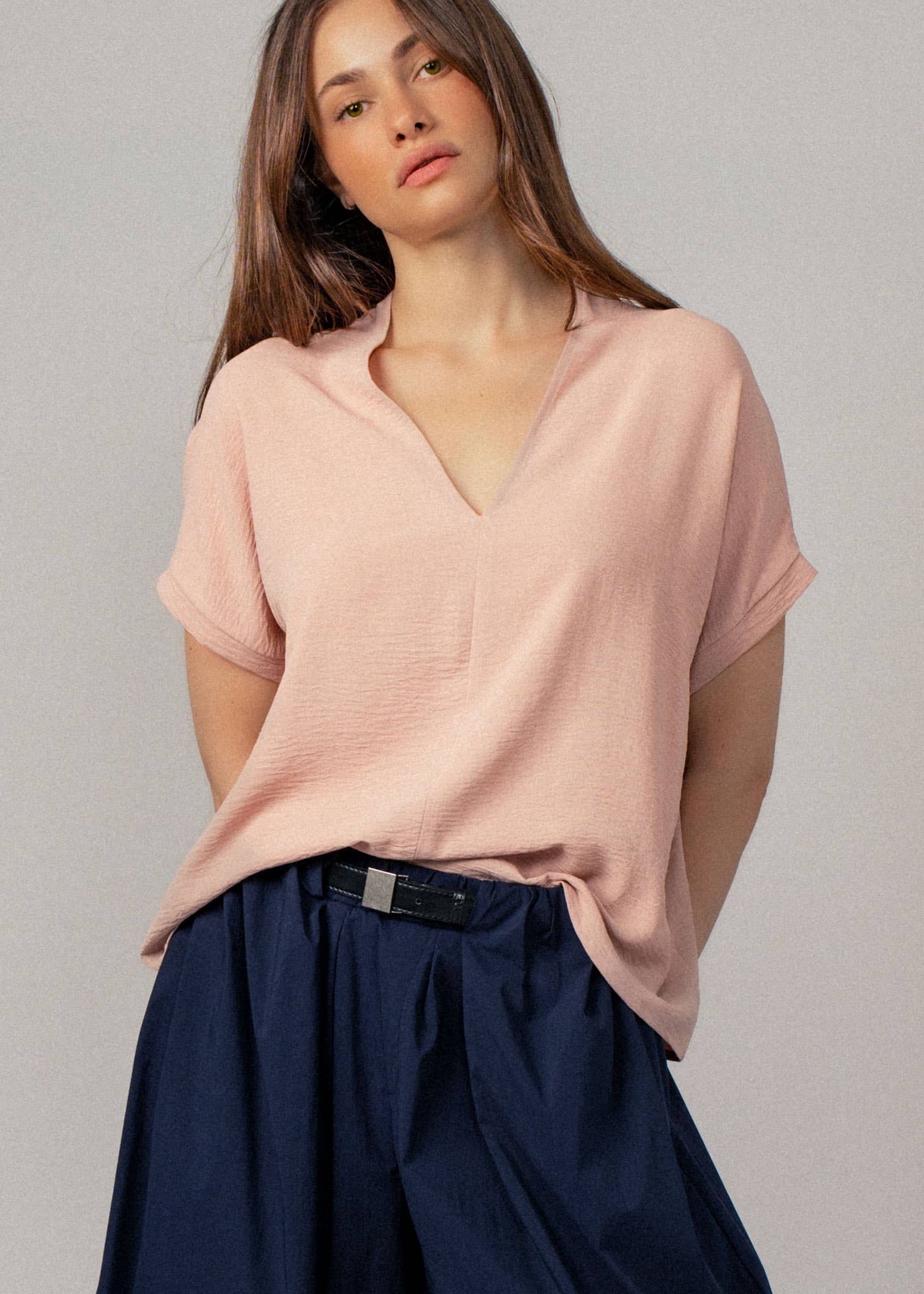 Blush Breeze V-Neck Blouse
