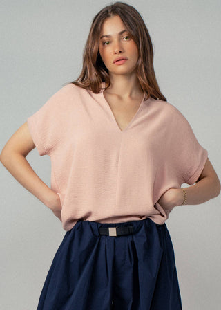 Blush Breeze V-Neck Blouse