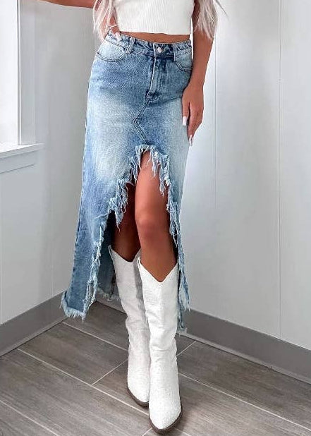 Dust & Dagger High-Slit Denim Skirt (Expected in-stock November 19)