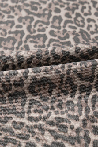 Leopard Frayed Edge Wide Leg High Waist Jeans