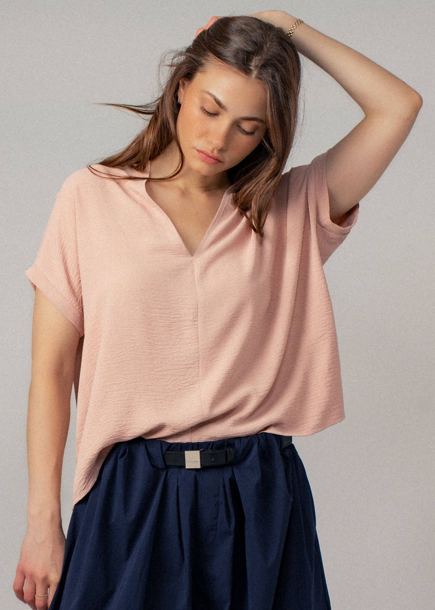 Blush Breeze V-Neck Blouse