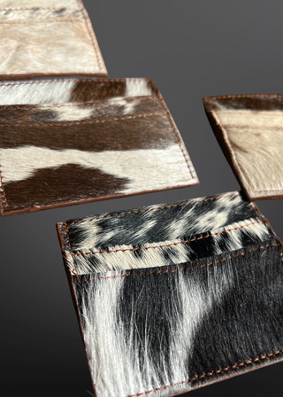 Cowhide credit card holders with leather texture