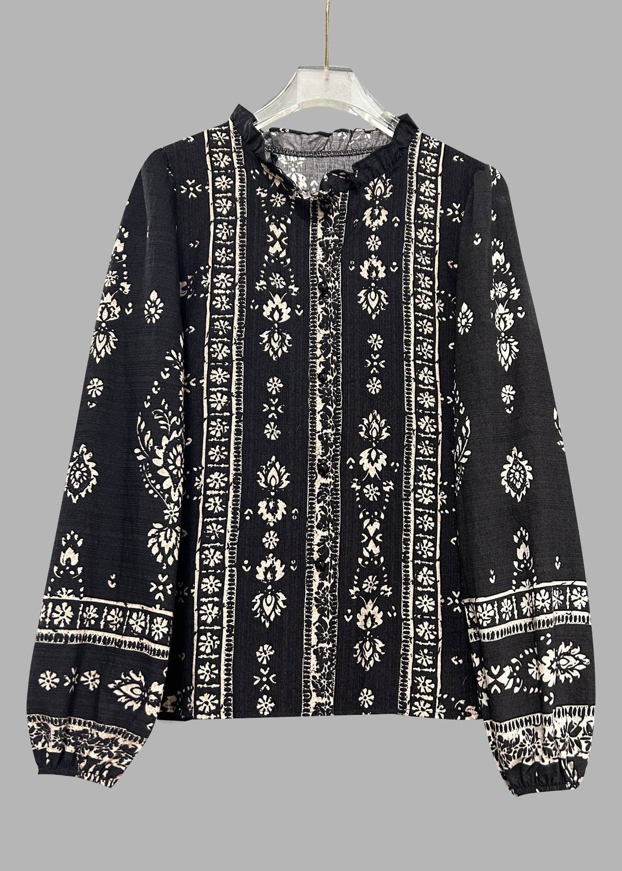 🖤 Retro Rhythm: Bohemian Floral Geometric Print Blouse (Available Feb. 6)