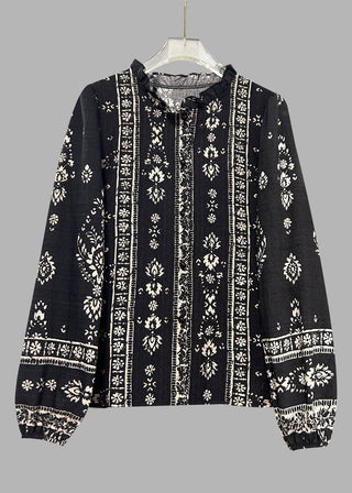 🖤 Retro Rhythm: Bohemian Floral Geometric Print Blouse