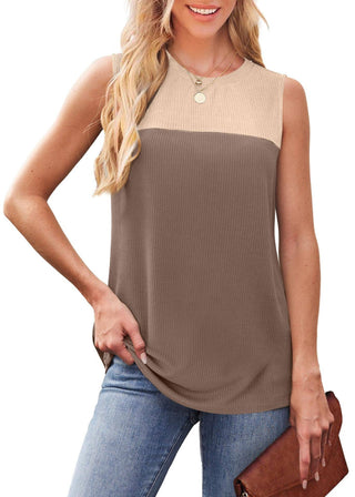 🌤️ Two‑Tone Ribbed Knit Sleeveless Top