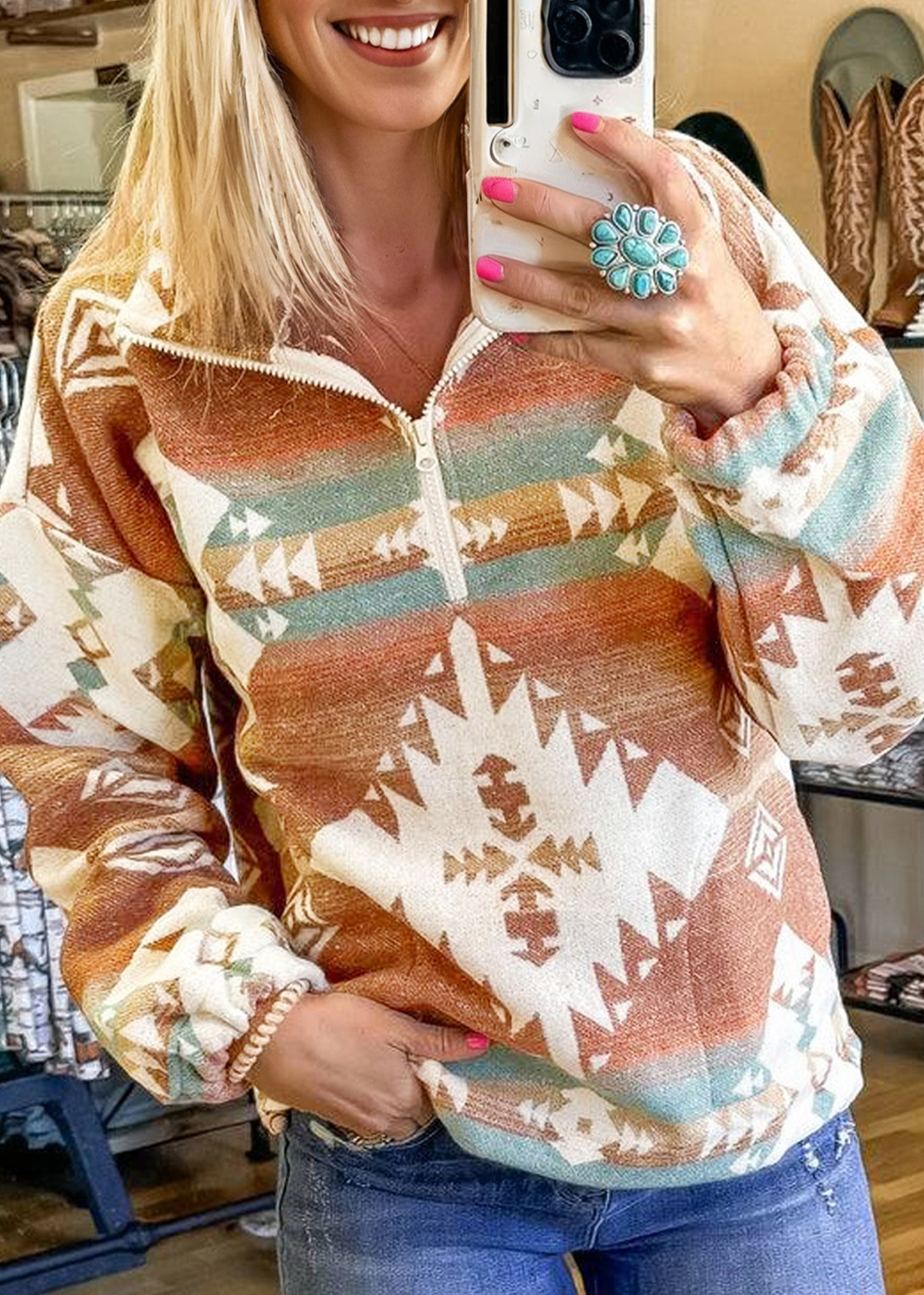 Southwest Aztec Quarter-Zip Pullover