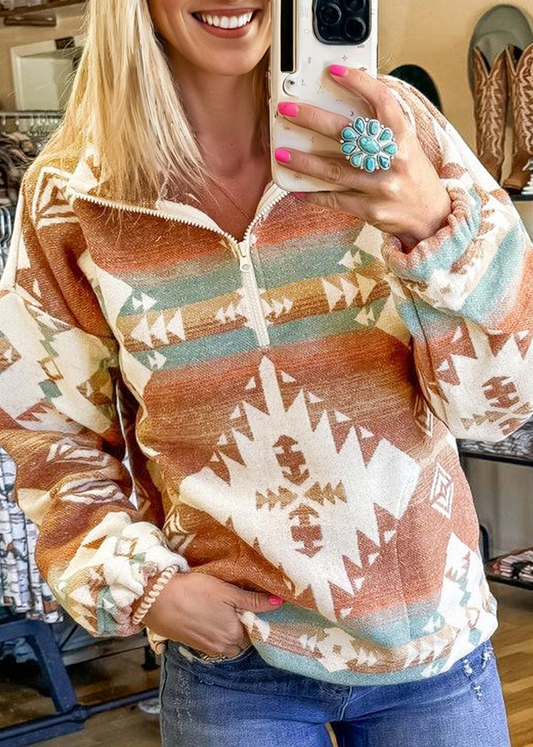 Southwest Aztec Quarter-Zip Pullover