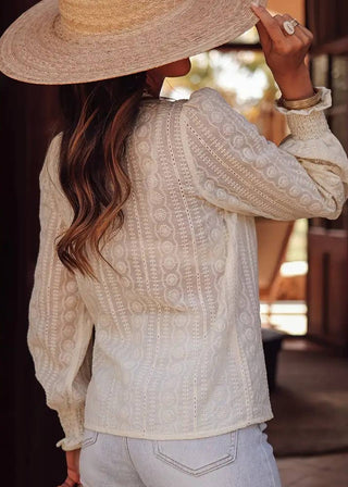🌼 French Chill: Ecru Floral Embroidered V-Neck Blouse