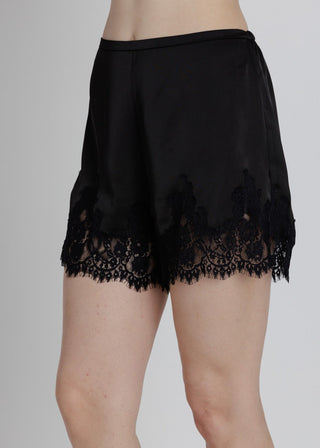 Black lace shorts on a plain background