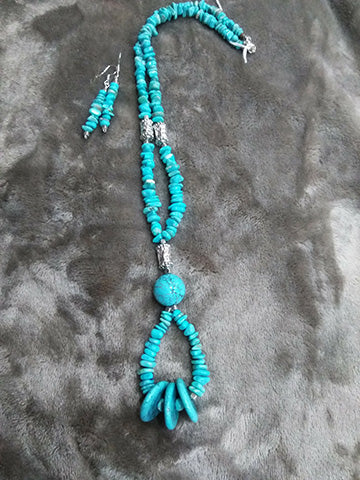 Long Turquoise Howlite Necklace Set