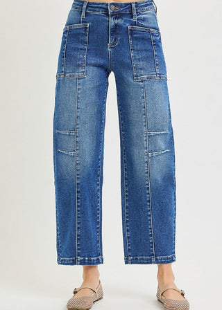 Slouchy Ankel Barrel Jeans with Patch Pockets