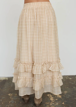 Plaid Riffled Tiered Hem Midi Skirt
